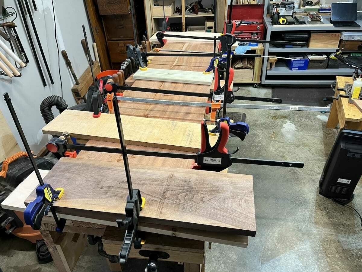 glued up  8 foot sapele boards